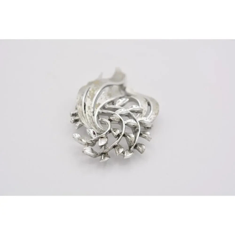 Lisner Vintage Leaf Pin Brooch Floral Textured Silver Shiny Chunky Signed Bin5A